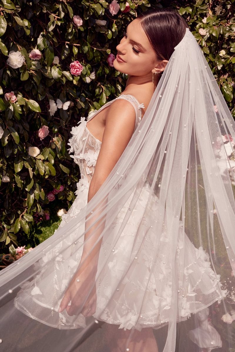 Emma Beaded Floral Applique Mini Bridal Dress