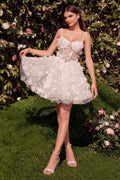 Emma Beaded Floral Applique Mini Bridal Dress